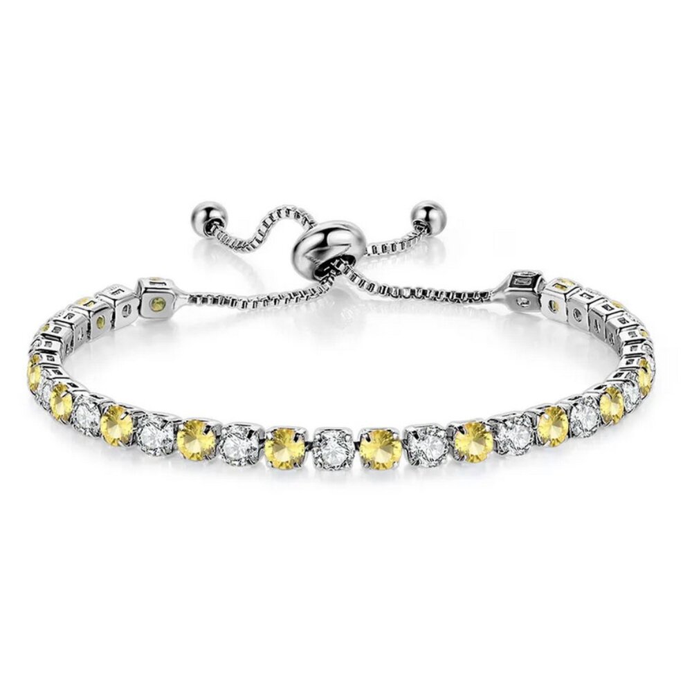 18K White Gold 2ct Yellow Topaz Womens 1ct Diamond Gemstone Tennis Bracelet NEW